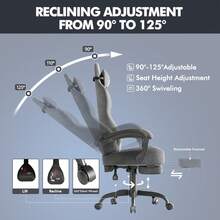 Ergonomic Velvet Fabric Grey Gaming Chair, High Back Ergonomic Gamer Chair For Adult, Comfortable Video Game Chair With Footrest And Massage Lumbar Cushion, Racing Reclining Office Computer Desk Chair - 灰色 - 查看 6