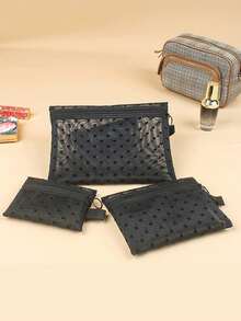 1个/3个装爱心印花化妆包植绒透明收纳袋，口红补妆卡包随身化妆包大容量便携式化妆包，口红零钱包洗漱包旅行便携收纳包女士口红小袋网眼化妆包贝壳袋收纳镂空洗漱包，爱心印花透明网眼化妆包旅行洗漱用品旅行必备度假暑假返校学习用品包女士旅行化妆包