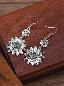 1 Pair Vintage Bohemian Sunflower Pendant Earrings With Creative Western Style Flower For Women's Earring Decoration, Gift - 彩色 - 查看 3