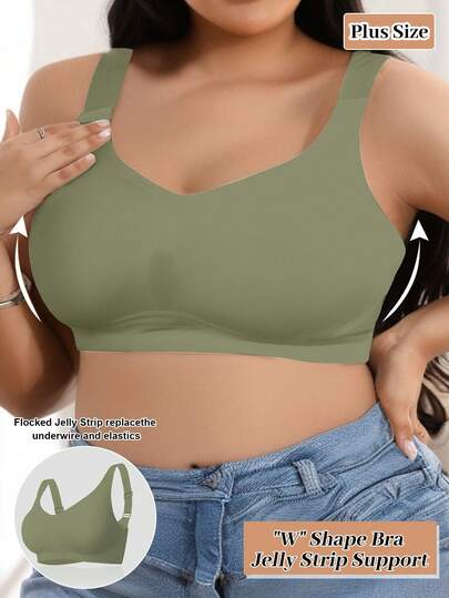 1pc Women Plus Size Seamless Comfortable Wireless Breathable Bra, Invisible Bra
