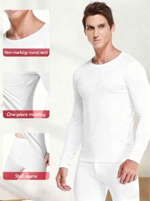 Men's White Fleece Crew Neck Thermal Underwear Set Winter Pajama Set For Cold Weather Outdoor Cold Insulation Warm Base Indoor Comfortable Pajamas Autumn And Winter Gifts - White - View 7