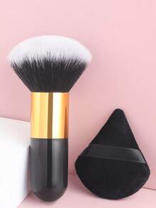 1pc Portable Soft Bristle Powder Blush Brush + 1pc Nylon Powder Puff - Makeup Brushes, Ultra Soft, Suitable For Beginners And Professionals