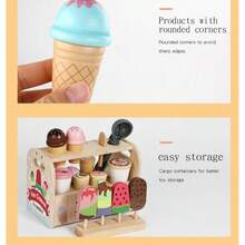 Kids Wooden Pretend Play Mini Ice Cream Maker & Stall, Role Play Kitchen Toys For Boys And Girls