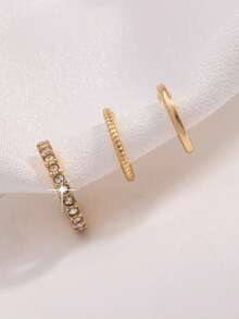 3pcs/Set Clip-On Earrings, Delicate Cubic Zirconia Hoop Earrings, Cartilage Clip-On Earrings, Jewelry Gift For Women - 3 Pieces Of Gold - View 3