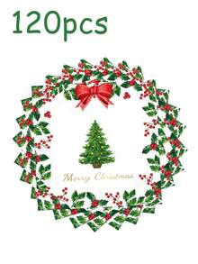 24 件 13*13 英寸/33*33 厘米圣诞树和浆果图案一次性纸巾，适合圣诞派对庆祝活动，圣诞快乐促销 - 彩色 - 查看 8