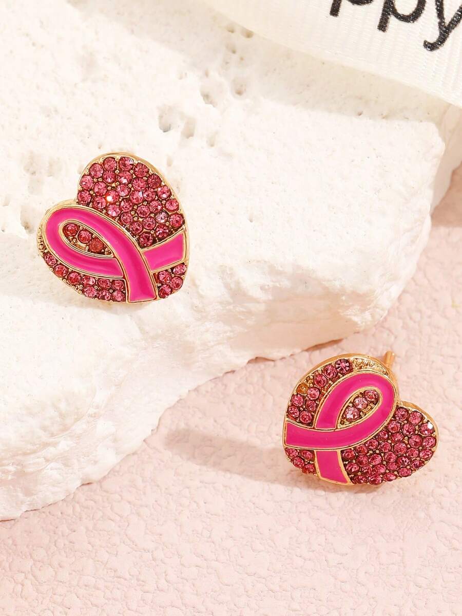 1 Paar rosa Schleifenohrringe, bedeutungsvolles Design für Brustkrebs-Bewusstsein, geeignet für den täglichen Gebrauch, Festivals und Partys (OPP-Beutel-Verpackung)