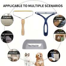 3pcs Portable Manual Lint Remover - Double-Sided Fabric Shaver, Suitable For Pet Hair, Clothes, Sofa And Carpet Cleaning, Wooden Handle With Metal Frame, Practical Household & Friend Gift