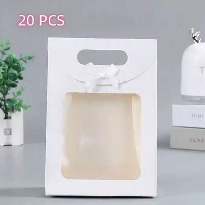 Pack Of 20 Gift Bags With Window, 16 X 12 X 6 Cm, Brown Paper Bags, Gift Bags With Handles, Paper Gift Bags, Paper Bags With Window For Packaging Banquet Gifts, Sweets, Biscuits