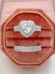 2 PC/Set Elegant Cubic Zirconia Ring For Women For Valentine's Day Gift Wedding Anniversary Party Jewelry