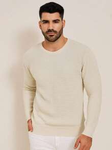 Men's Knitted Sweater, Round Neck, Long Sleeve, Basic Casual Knit Top - 灰色 - 查看 6