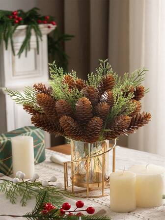 5/10/20 Piezas Conos de pino de plástico de árbol de Navidad/Acción de Gracias, adornos naturales rústicos a granel de piñas para manualidades, decoración del hogar, decoración del árbol de Acción de Gracias, decoración de árbol de Navidad artificial, adornos rústicos para el hogar en días festivos, centro de mesa