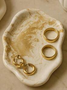 Cloud Shaped Plaster And Cement Tray, Luxury Single-Layer Jewelry Holder, High-Quality Perfume And Key Storage Decoration, Suitable For Home, Bedroom, Living Room, Office - Vàng - Xem 2