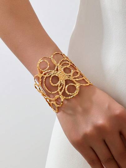 Minimalist Metal Geometric Pattern Open Bangle Bracelet For Women