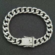 6mm Fashionable Stainless Steel Necklace & Bracelet Set With 14K Rhinestones