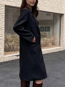 Casual Solid Color Lapel Double Breasted Jacket, Autumn - Black - View 6