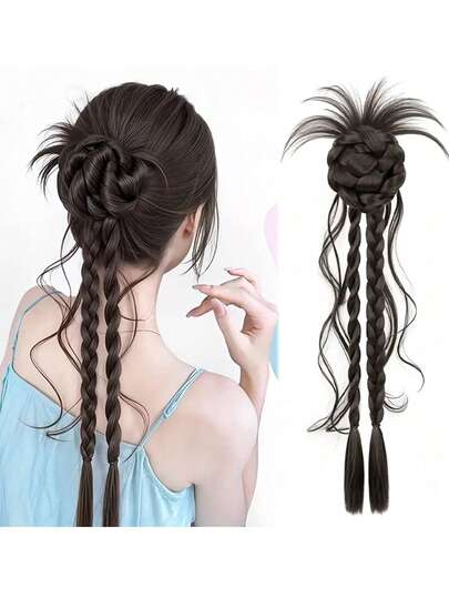 20" Long Floral Braid Dragon Whisker Twisted Ponytail - Synthetic Claw Clip, Curly Wave Hair Extensions For Women, Natural Look For Casual Attire, Ponytail Hair Extensions, Everyday Hairpiece.