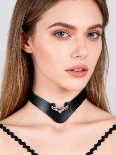 Black PU Leather Choker Necklace For Women Men Cool Punk Gothic Biker Choker PU Leather Collar Belt Rock Necklace