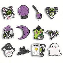 12 Peças Encantos de Sapato com Tema de Bruxa e Tarô Cartoon de Halloween, Adequado para Sapatos, Bolsas, Pulseiras e Acessórios - Presentes Ideais para Aniversário, Natal, Dia dos Namorados, Halloween