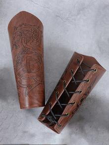 1Pc Unisex PU Leather Wrist Bracer Viking Medieval Wristband Arm Guard Armor For Renaissance Faire Larp Cosplay Prop Punk Rivet Decor Bracelet