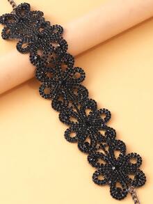 1pc Black Fashion Crystal Rhinestone Choker Necklace, Layered Necklace For Women - Black - View 4