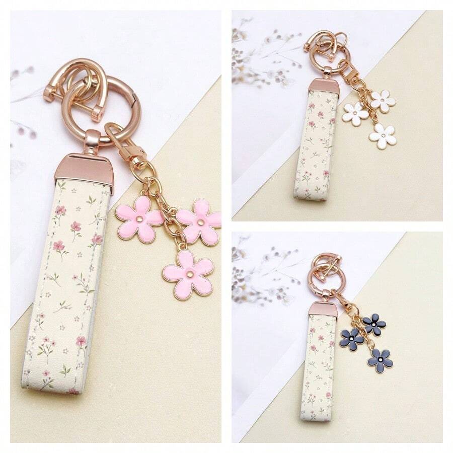 1 breloc elegant din piele PU imprimat cu inel din aliaj de zinc rezistent la rugină, accesoriu de modă pentru femei la modă, potrivit pentru chei auto, chei de ușă și cadouri, breloc, breloc la modă, durabil și robust.