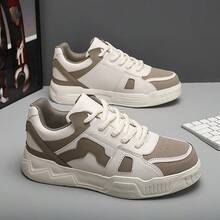 WANWEISI Chaussures de marche décontractées pour hommes - Chaussures de skate style mode de rue pour hommes avec couleurs contrastées, confortables et antidérapantes. Chaussures de sport décontractées légères et respirantes avec tige en PU, semelle intérieure rembourrée en EVA, design à lacets basse. Convient pour les activités professionnelles, les déplacements et les activités extérieures, chaussures de sport polyvalentes pour toutes les saisons, style classique à lacets, semelle intérieure épaisse et confortable - Beige - Voir 5