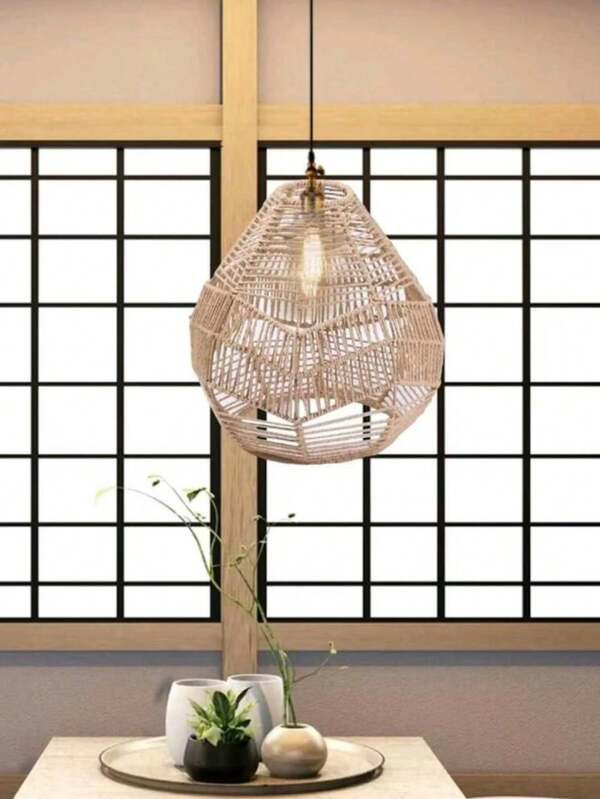 1pc Woven Pendant Light Shade, Natural Simple Hand Weaved Pendant Light Shade, Only Shade No Lamp, Ceiling Rattan Hanging Lamp Shade, Creative Farmhouse Hanging Lamp Cover, Rattan Chandelier Pendant Light Cover For Home Decor,Home Decor ,Room Decor,Wall Decor Gifts Birthday Graduation