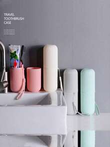 1 Set Estuche portátil para cepillo de dientes de viaje, incluye vaso de enjuague con tapa, soporte para pasta de dientes y cepillo de dientes, tema de Halloween - Rosa - Ver 6