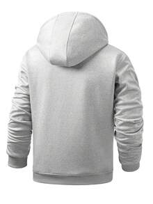 1 Stück Herren leicht graue einfache Reißverschlusstaschen Kapuzen-Sweatjacke mit Kordelzug, wärmeisoliert, Lässig Fleece-Futter, Herbst Winter