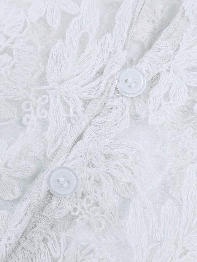 ii เสื้อเบลาส์ผ้าลูกไม้ปักลายสวยหรูของผู้หญิง - สีขาว - ดู 9