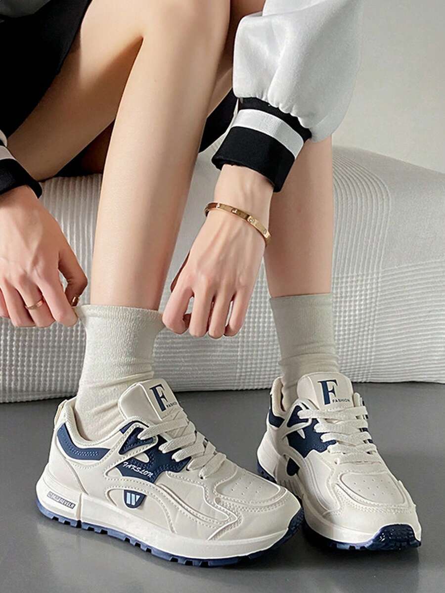 Zapatillas deportivas de mujer con cordones, puntera redondeada y bloques de color, calzado deportivo informal Zapatillas de tenis para mujer, suela plana antideslizante