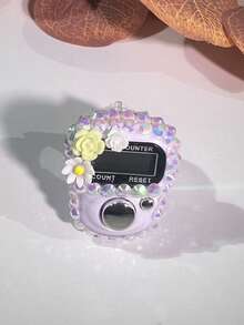 Handmade DIY Rhinestone Rosary Counter Watch, Lightweight & Portable, Cute Floral Decor Electronic Display Mantra Counter, Birthday/Ramadan/Valentine's Day Small Gift, Suitable For Religious Chanting Count During Ramadan, Daily Religious Practice, Ramadan Gift, Portable For Carrying