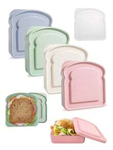 1 pieza Caja de plástico para pan y almuerzo, caja conservadora de pan, lonchera portátil para tostadas de estudiantes, lonchera portátil para exteriores, juego de regalo, de vuelta a la escuela - multicolor - Ver 8