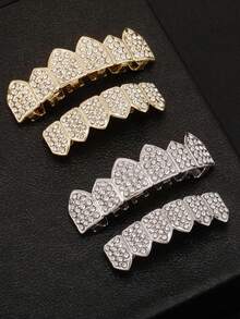 1 Set Hip Hop Rap Style Shiny Grillz Teeth Cap For Top & Bottom Grill, Suitable For Daily Wear By Men & Women - Multicolor - View 4