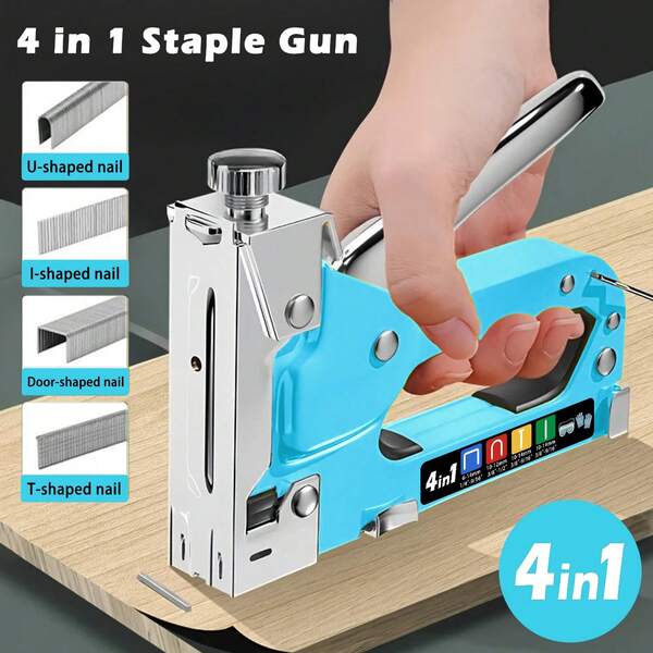 Manual Staple Gun Set, Blue, 4-In-1 Stapler And Staple Gun For Wood, Fabric, Sofa Furniture, Felt, And Canvas. Available In Two Packages: 800 Staples And 900 Staples Plus A Staple Remover. No Electricity Required.