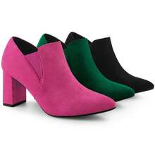 Pointy Toe Slip On Chunky Heels Chelsea Ankle Booties For Women - Dark Green - View 3