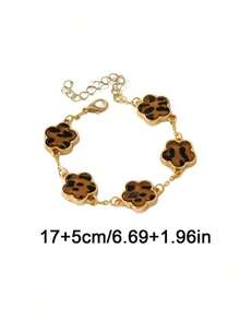 1pc Leopard Print & Clover Vintage Style Bracelet, Suitable For Women's Casual, Party, Fashion Matching