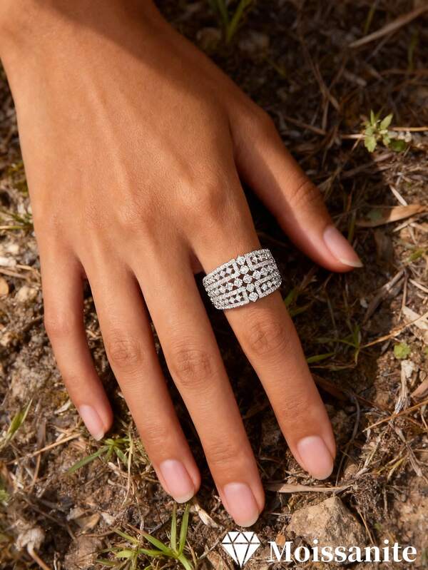 1 Stück S925 Sterling Silber 1,5 Karat modischer personalisierter breit geflochtener Design Unisex Ring, hochwertiger Lässig Schmuck