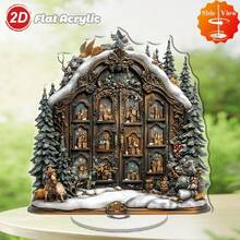 2D plat, 1 pièce Calendrier de compte à rebours du pays des merveilles d'hiver Décoration de bureau rotative en acrylique - Paysage enneigé de fantaisie bronze avec pins, rennes et accents dorés, 24 portes pour un compte à rebours de 25 jours, sans alimentation nécessaire Décoration d'intérieur et d'extérieur pour les fêtes, Décoration de Noël d'extérieur, Style plat