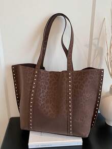 新款时尚女士豹纹托特包，大容量，复古优雅，适合约会，逛街，百搭，秋冬 - 咖啡 - 查看 2