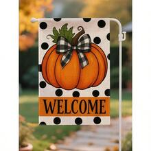 1pc Thanksgiving Plaid Pumpkin Sunflower Maple Leaf Floral Welcome Garden Flag - Holiday Double-Sided Waterproof Burlap, 11.8x17.7 Inches - Outdoor Autumn Decor, Outdoor Decoration (Flagpole Not Included)