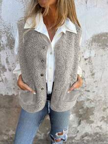 休闲时尚秋冬夹克，采用仿羊毛、纽扣口袋和保暖背心设计