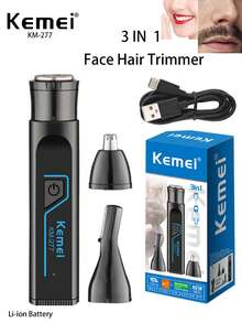 Kemei Trimmer elettrico per peli del naso KM-277, rimozione dei peli del viso, trimmer per peli del naso mini, tosatore portatile indolore, rimozione dei peli della parte superiore del labbro, rimozione dei peli intimi del bikini 3 in 1, trimmer per sopracciglia elettrico ricaricabile USB, rimozione dei peli del viso mini portatile