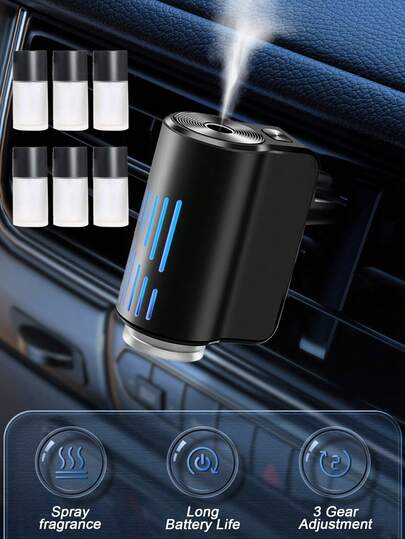 Difusor de ambientador de coche recargable - 3 modos de niebla ajustables, luz de ambiente, fragancia duradera, diseño cilíndrico, carga USB, incluye 6 aceites de fragancia, accesorios para el coche, regalo