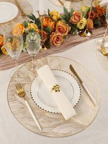 6pcs Gold Round Simple PVC Placemats, Washable, Easy To Clean For Kitchen Table Indoor/Outdoor Washable Heat-Resistant Placemat Wipeable Dining Table Mats For Camping, Festival, Wedding, Party - Gold - View 3