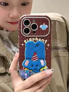 1 st sött broderat tecknat djurskal med genomskinligt fönster, kompatibelt med 17 Pro Max/16 Pro Max/13 ny modell/15/14 Pro, kreativt 17 Pro heltäckande lädertextur stötsäkert telefonskal - Blå elefant - Visa 4