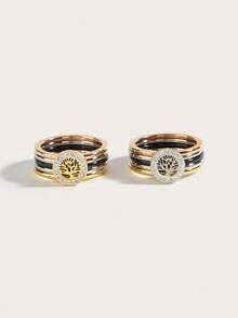1pc 18K Gold Plated Gorgeous Style Stainless Steel Cubic Zirconia Rings Ladies Jewelry Wedding Party Dating Gift - Tree Of Life 5 Rings - View 5
