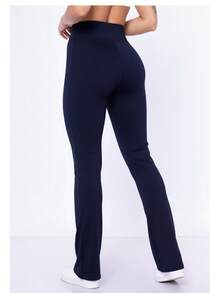 Women's Suplex Flare Pants High Waist Ballerina Bell Bottom Gym Fitness Casual - 藏蓝色 - 查看 2