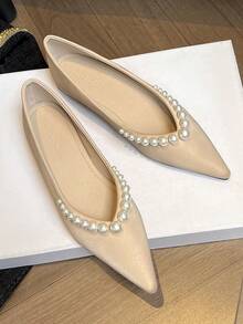 Décolleté con decorazione di perle a punta, scarpe da lavoro comode con tacco a zeppa nascosto, eleganti scarpe da pendolare per signora, scarpe da sposa, ballerine slim fit traspiranti e alla moda per donna