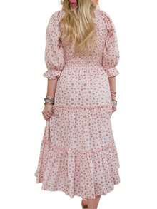 Womens Off-Shoulder Dress With Ruffled Hem, Sweet Tube Top Style Summer Clothing - Pink - View 4